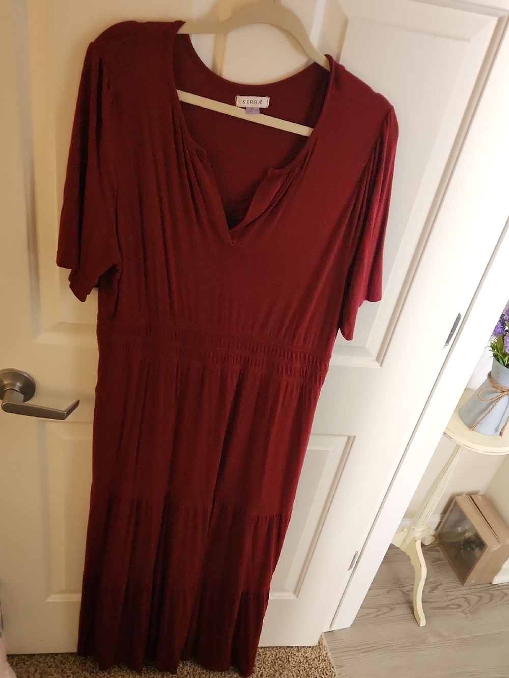 Serra Wine Red Maxi Dress with Tiered Skirt